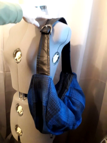 Classic Plaid Wool Handbag Purse Shoulder bag Satchel Blue Black Med Crescent - Bild 9 von 10