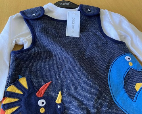 DEBENHAMS BABY BOY BLUEZOO DINOSAURS DUNGAREES OUTFIT SET 3-6 MONTHS BNWT GIFT - 第 6/12 張圖片