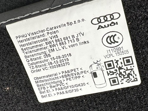 Audi A4 S4 Carpet Floor Mat Set 2018-2023 B9 Black OEM Front and Rear Dark Gray - Picture 9 of 9