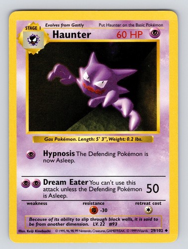 Pokémon TCG Haunter Base Set 29/102 Regular Shadowless Uncommon - Picture 1 of 2