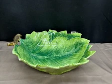 The Mane Lion "LEAF" Italy ~ Centerpiece Bowl ~ 13 1/2" x 12 1/2"  x 3 3/4" Deep