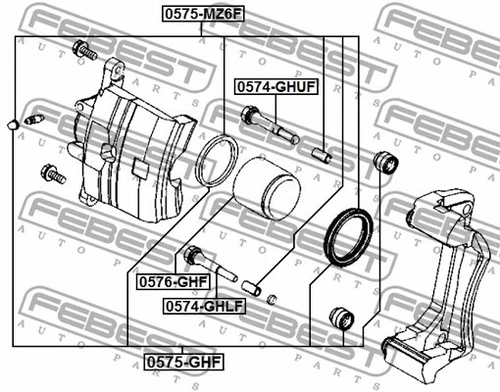 REPAIR KIT, BRAKE CALIPER FOR MAZDA FEBEST 0575-GHF FITS FRONT AXLE - Picture 3 of 8