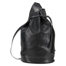 HERMES Shoulder Bag Leather Black Gold Auth bs28154V