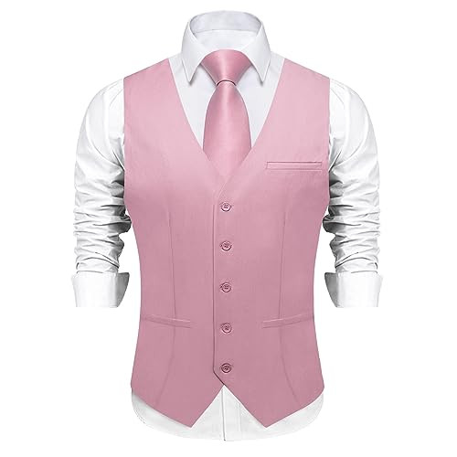 Men's Formal Suit Vest Solid Business Vest Slim Fit V-Neck X-Large Blush Pink - Picture 1 of 6