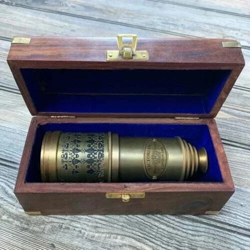TELESCOPIO MARINO VICTORIANO ANTIGUO VINTAGE DE LATÓN 20" CON CAJA DE MADERA ESPÍA - Imagen 6 de 8