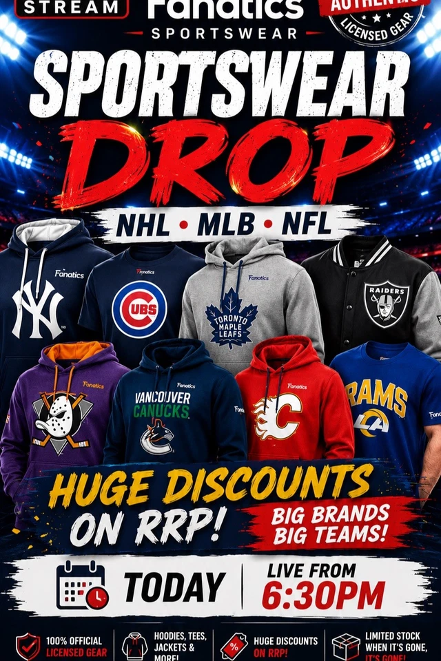 FANATICS USA SPORTSWEAR DROP: OFFICIAL NHL/NFL/MLB