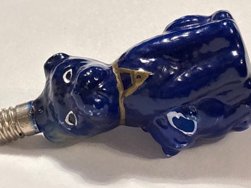 Seltene Vintage FIGUR MILCHGLAS KOBALT HUND MIT WELPE WEIHNACHTEN GLÜHBIRNE LAMPE JAPAN - Bild 5 von 5