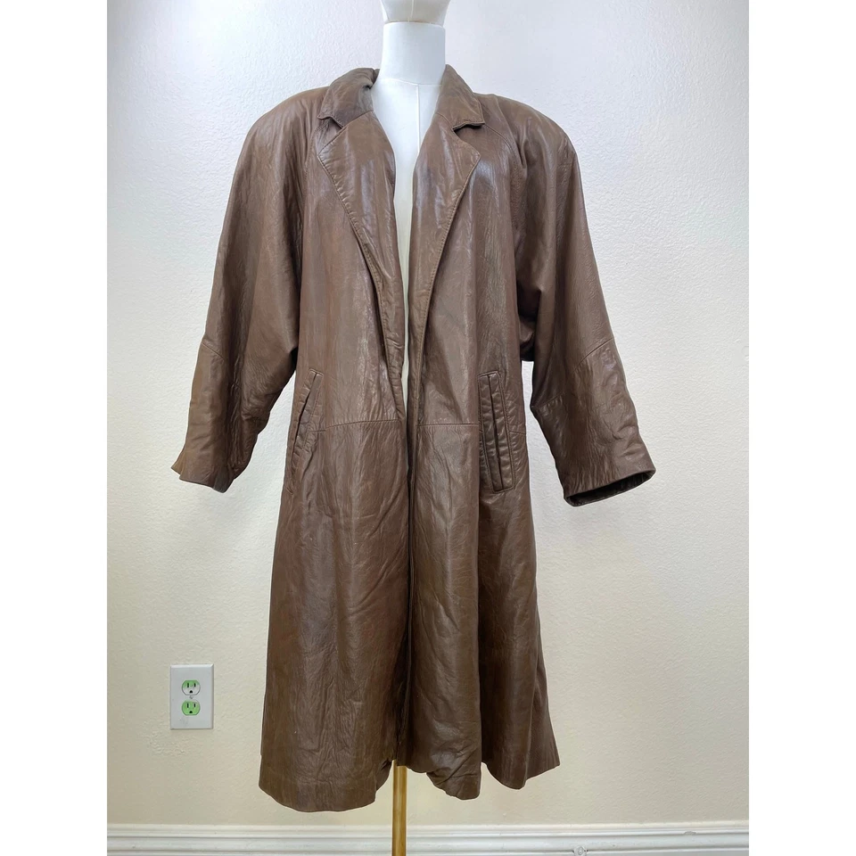 Gabardina vintage para mujer talla M piel de cordero cuero genuino de gran tamaño boho hippie Foto 2 de 4