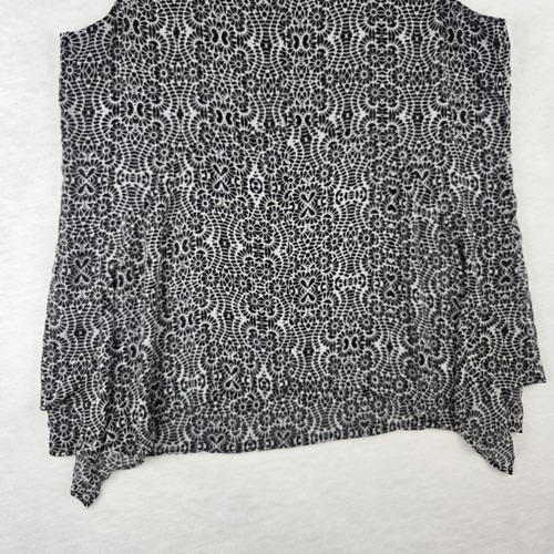 Fever Tank Top Womens XL Black White Floral Keyhole Back Flowy Pullover Tunic - Picture 10 of 10