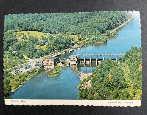 Reusens Dam Lynchburg Virginia on James River Bird's Eye View Vintage Postcard - Picture 1 of 2