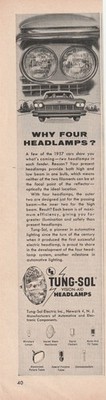 1957 Tung-Sol Vision aid Headlight Light Bulb - Vintage Print Ad 496