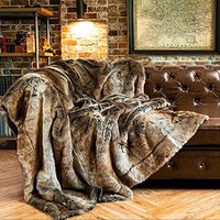 Faux Fur Throw Blanket Brown 125x150cm Luxury Fuzzy Warm Cozy 125x150cm
