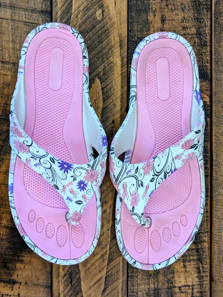 雅芳花卉乳腺癌意识粉色白色凉鞋人体工学设计 9.5 码 — 第 3/4 张图片