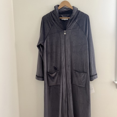 Eileen West Longline Robe Bathrobe Long Sleeve Velour  Grey NWT Zip Up S/M - Picture 3 of 12