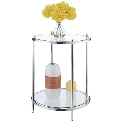 Convenience Concepts Royal Crest Two-Tier Round End Table in Clear Glass/ Chrome - Picture 3 of 3