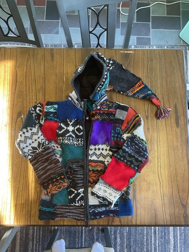 Cárdigan boho con capucha forrado de vellón colorido hippie de lana pequeño de lana para mujer - Imagen 7 de 16