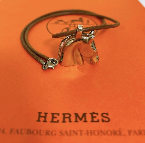 HERMES Necklace Schwarz Choker Horse Motif