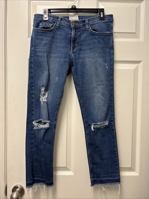 Current Elliot Jeans Women s 0 28 Blue Cropped Straight Distressed Released Hem