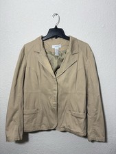 Sag Harbor Stretch Khaki Blazer Jacket Women s Size 16 Tan Career Casual Lined