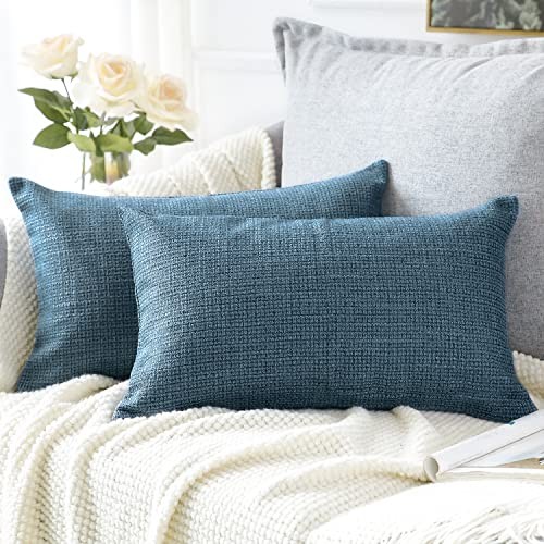 Linen Throw Pillow Covers Set of 2 Decorative 24" x 16" (Pack of 2) Blue