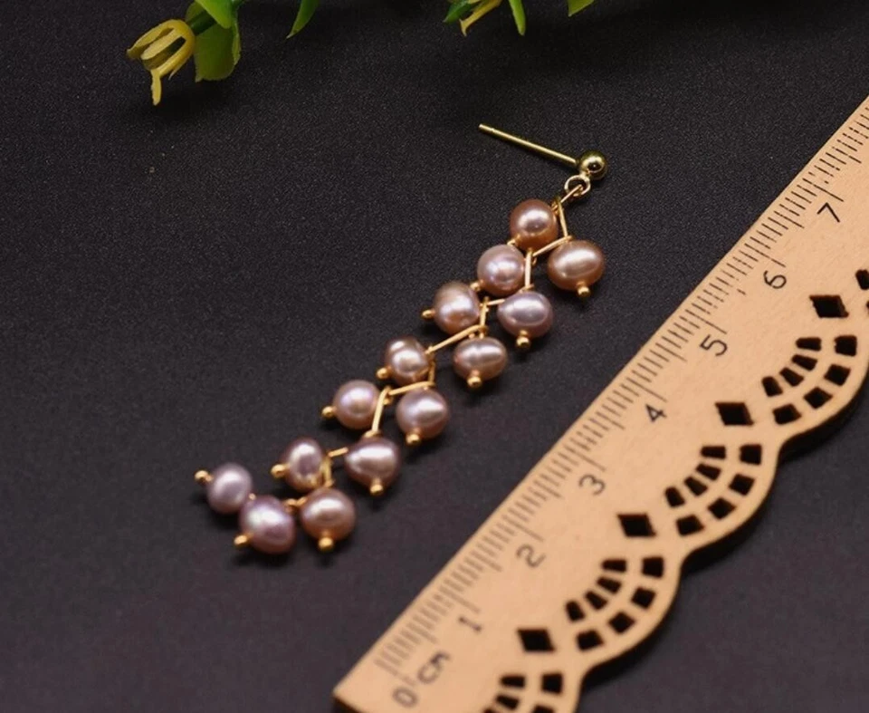 Impresionantes Pendientes Gotas Estilo Largo Borla Natural Púrpura Mar del Sur Perla 925S Foto 2 de 4