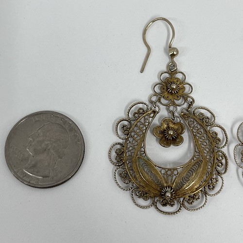 Vintage Sterling mit Goldwaschung filigran Ohrringe aus Vincenza Italien großer Hänger - Bild 4 von 9