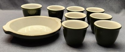Vintage Hall Pottery Green Egg Custard Cups Ramekin Round Shirred Gratin Dish