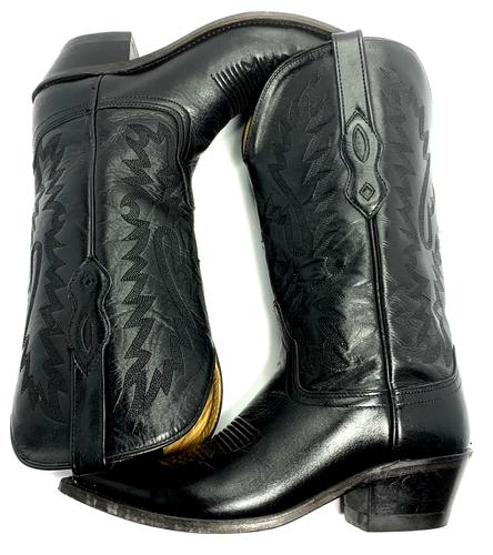 Old West DAMEN COWBOYSTIEFEL SCHWARZ VOLLLEDER SNIP TOE GETRAGEN Größe 6,5 US LF1510