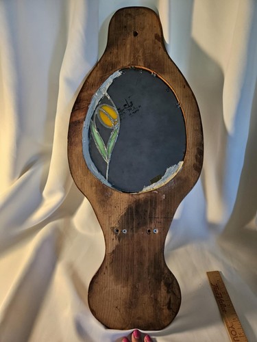 Vintage Holz Wandhalterung Öllampenhalter Wandleuchte mit Spiegel & Tulpe Design Cottagecore - Bild 4 von 7