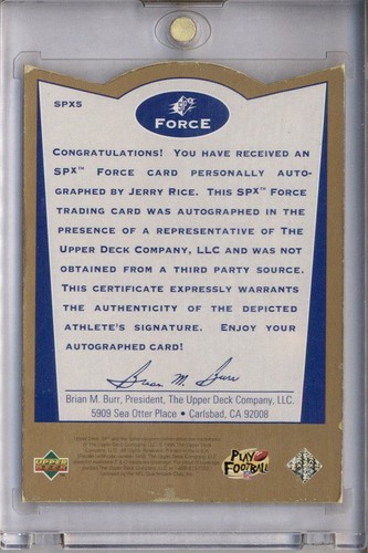 1996 SP SPx Force Marino Barry Snaders Keyshawn #SPX5C Jerry Rice Autograph Auto - Picture 2 of 2