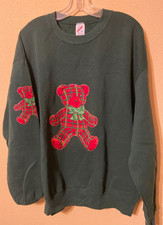 Jerzee Handmade Christmas Pullover Sweatshirt Teddy Bear SZ X L