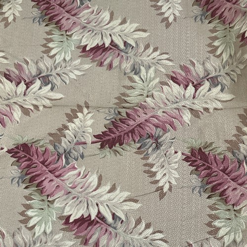 Vintage 1960's Texture Tropical Palm Cotton Fabric 44" x 1 yd Beige Pink Burgany - Picture 1 of 7