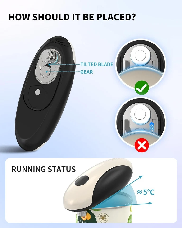 Abridor de latas eléctrico recargable de gama alta de diseño propio borde liso un toque Foto 4 de 4