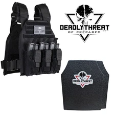 Active Shooter Black Tactical Vest Plate Carrier W/ Level III L3 Fearless Armor