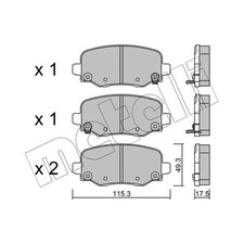 1x ORIGINAL® Metelli 22-1002-1 Bremsbelagsatz, Scheibenbremse Hinten, inkl.