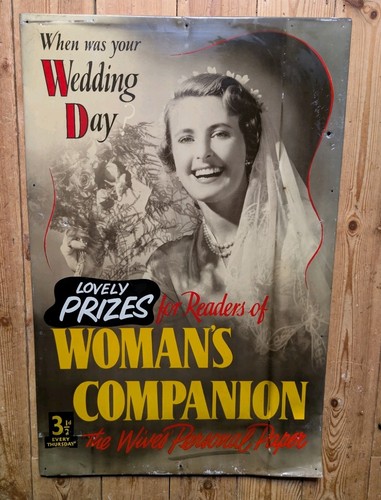 Vintage Advertising Tin Sign - Mid Century Shop Display Wedding Womans Companion - Picture 8 of 14