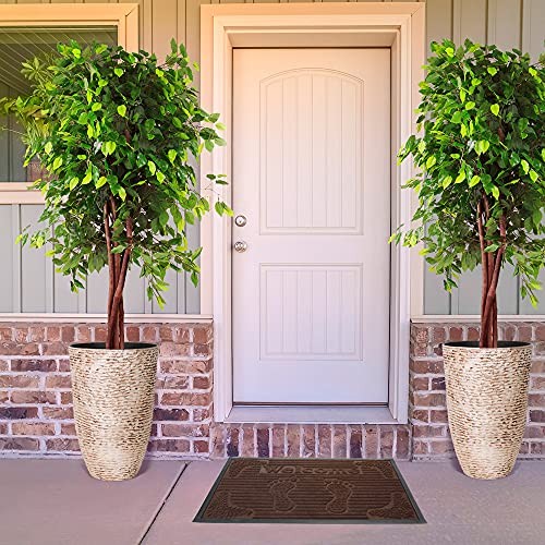 Garden Set of 2 Tree 14 Inch Round Planters for Outdoor Plants 21'' Tall Beige - Picture 6 of 7