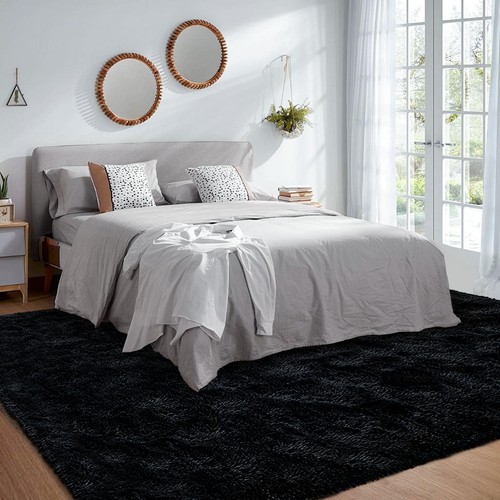 Black Rugs for Living Room Fluffy 4x6 ft Bedroom Rug Non-Slip Area Rugs Shag ... - Picture 3 of 7