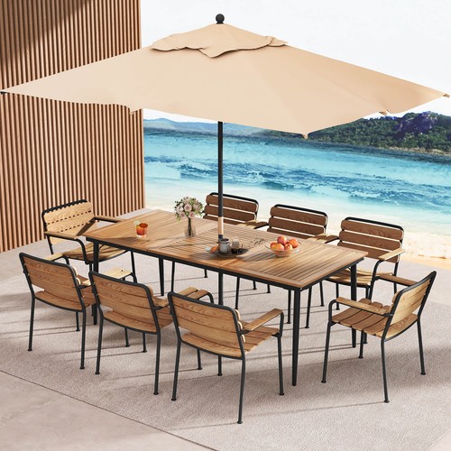 79" Outdoor Dining Table for 8 Acacia Wood Patio Table with 1.9" Umbrella Hole - Picture 5 of 10