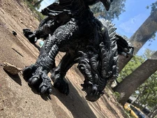 Black Dragon Fantasy Figurine Coffee Table with Detailed Scales Made Of Metal