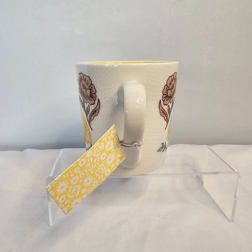 Seeds & Sunshine Ceramic Mug Yellow White Floral Moth Design 16oz NWT - Picture 2 of 6