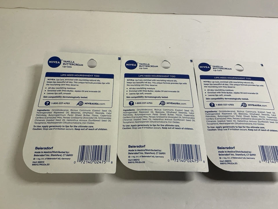 NIVEA Cuidado Labial Hidratante Nutritivo Todo el Día, CREMA DE MANTEQUILLA DE VAINILLA, 3 PAQUETES. Nuevo en caja Foto 2 de 2