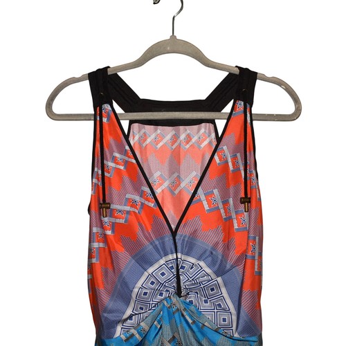 Vestido DEREK LAM $475 Multicolor Tribal Estampado Geométrico Sin Mangas Anudado 4 - Imagen 3 de 4
