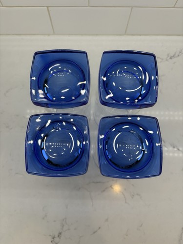 Bormioli Rocco Ibisco Clear Cobalt Blue Square Footed Drinking Glass Set of 4 - Picture 5 of 8