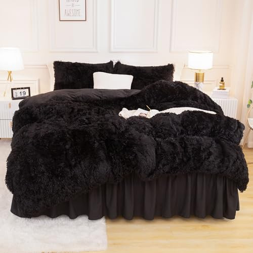 Flauschiges schwarzes Bettdecken-Set volle Größe, 3-teilig komplett (79*90 Zoll) 01 - schwarz - Bild 5 von 7
