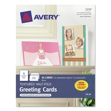 Avery 3378 65 lb Half-Fold Greeting Card w/ Envelopes (1 CRD/SHT, 30 SHT/BX) New