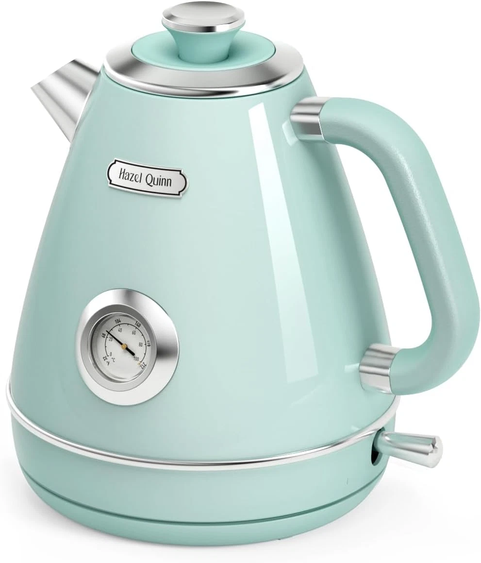 Retro Electric Kettle 1.7L 1200W Stainless Steel w/ Thermometer Mint Green