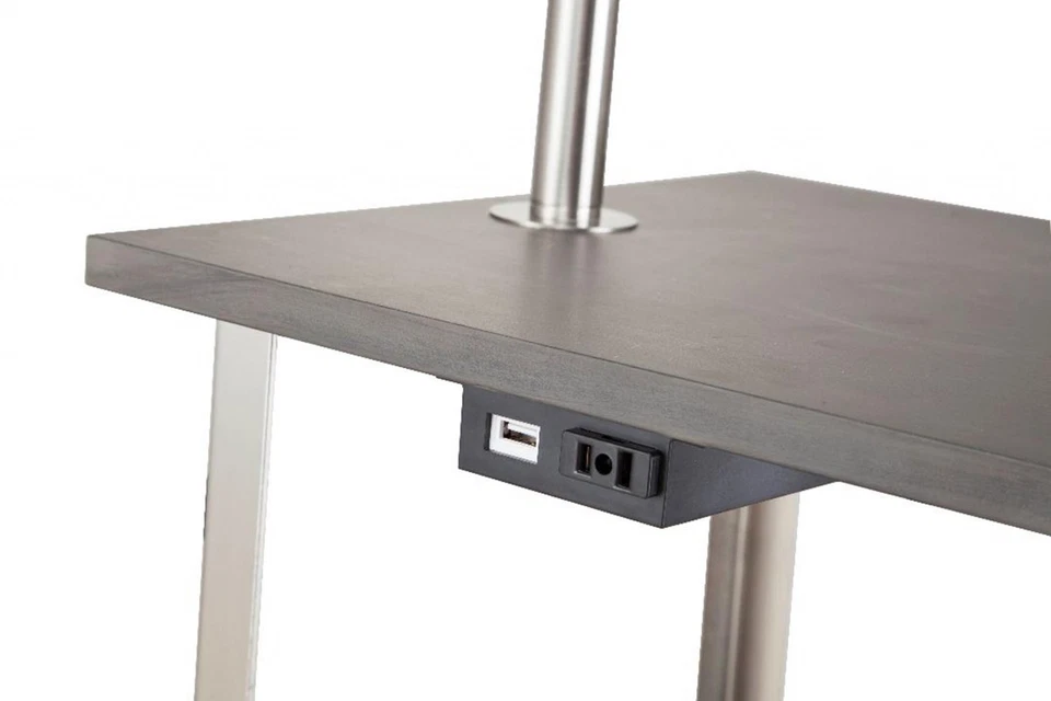 Lámpara de pie de mesa con bandeja de acero de 58" con pantalla cuadrada blanca Foto 4 de 4