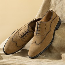 British Men Real Suede Leather Carved Wing Tip Brogue Formal Dress Wedding Shoes
