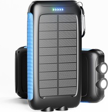 Power-Bank-Solar-Charger - 20000mAh Power Bank, Portable Blue-2W, Blue